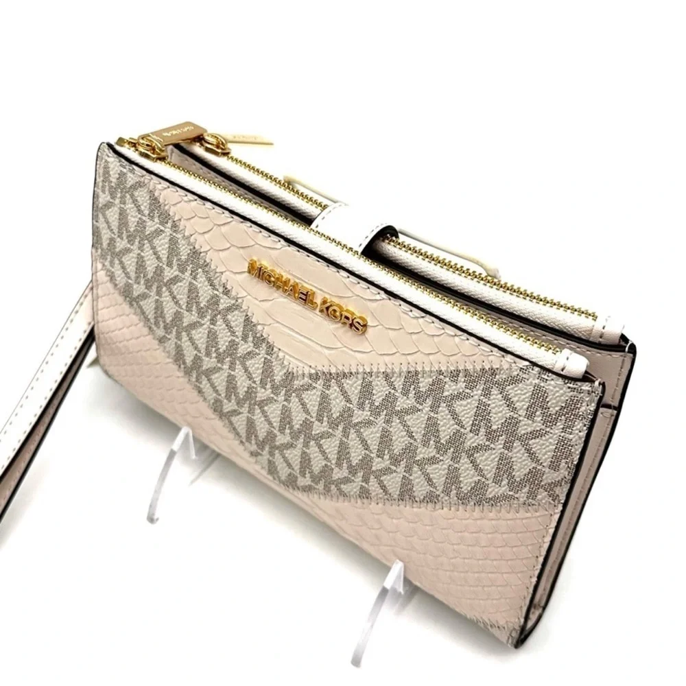 Michael Kors Large Double Zip Wallet Wristlet Cream Multi